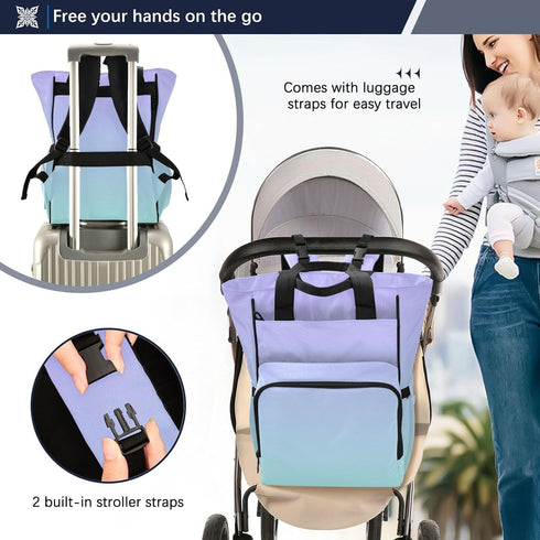 MCHIVER Backpack Mommy Purple Green Gradient Diaper Bag Large Capacity Baby Bags with Insulated Pockets Maternity Bag