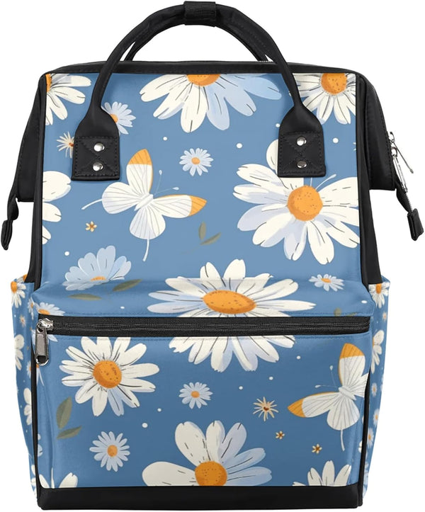 Hsnar Daisy Flower Butterfly Waterproof Diaper Bag Backpack Large Capacity Baby Bag with