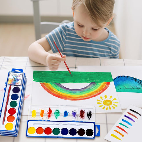 36 Pack Set, 8 Watercolor Paint Washable Watercolor Paint Bulk for Kids, Water Color Paint with Paint Brushes, Ideal