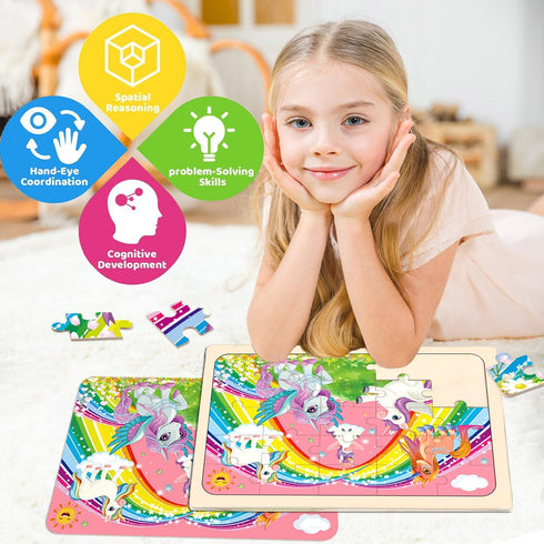 Puzzles for Kids Ages 4-6 - 4 Pack Wooden Jigsaw Puzzles, 24 Pieces Castle Puzzle Set