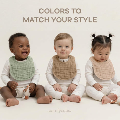 Pack 8 Set Comfy Cubs Muslin Bibs for Babies, of - Soft and Highly Absorbent, Feeding, Drool and Teething Bib