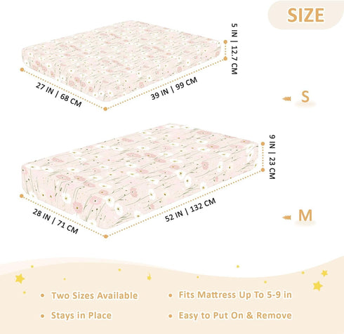 miaozhen 1 Pack 52x28 Cotton Baby Crib Sheets for Boys Girls Soft Comfy Naughty Grassland Floral Pink Playard Mattress