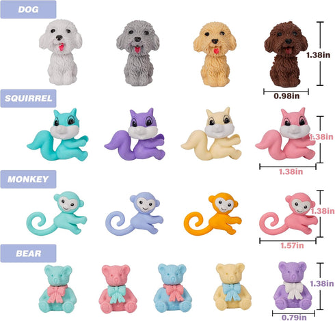80 Pieces Cute Animal Pencil Erasers, Dog, Bear, Monkey, Squirrel, Mini Novelty Erasers for Party Favors, Classroom
