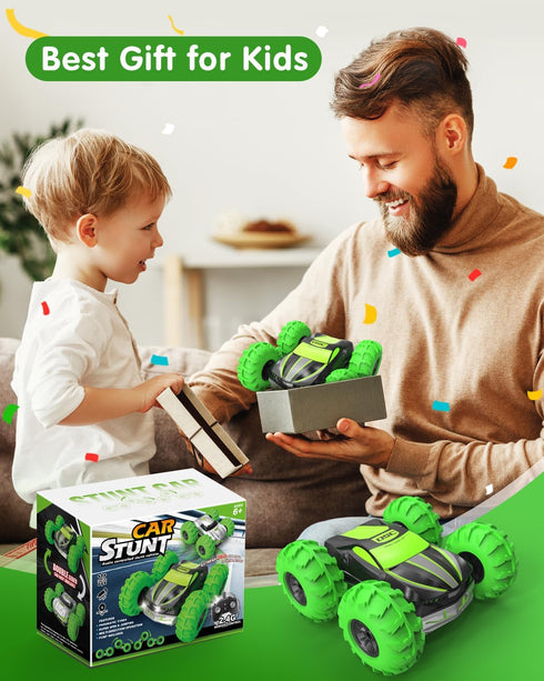 LM-15 4WD 2.4GHz, 360 Remote Control Car, RC Stunt Car with Inflatable Tires, Double-Sided Pattern and LED Flash
