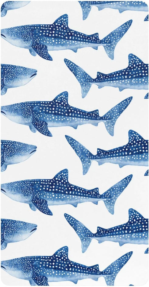 Mazeann Ocean Whale Sharks White Crib Sheets Soft Breathable Fitted Cotton Baby Crib