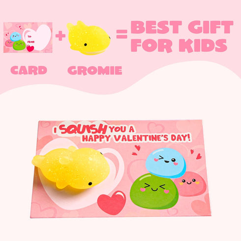 36 Packs JOYIN Valentines Day Gift Cards with Glitter Mochi Squishy Toys, Stress Relief Fidget Toys, Critter Mochi