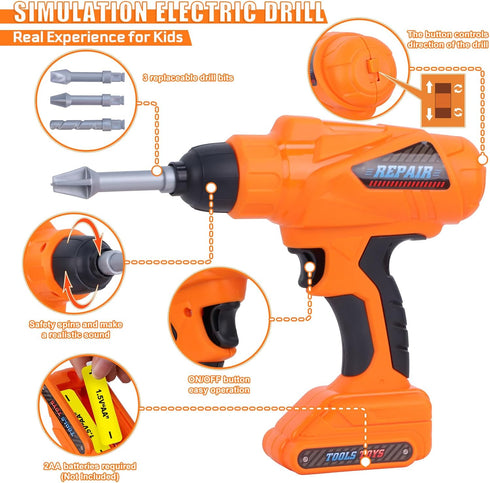 Set,MAGIC4U 52PCS Set 3-8 Kids Tool Toddler Tool with Electric Drill Toy & Kids Tape Measure, Pretend Play Construction