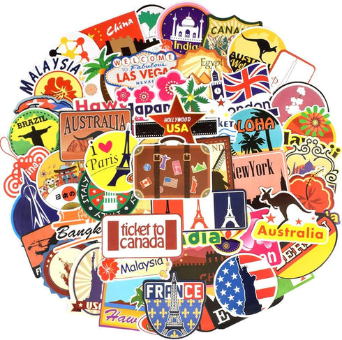 QTL Waterproof Vinyl Luggage Stickers for Easy Identification, 100Pcs Travel Stickers for Adults Kids