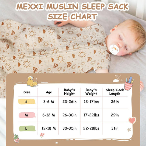 3-6 1.0 2 Pack 2-Way MEXXI Baby Sleep Sack Months TOG, Muslin Wearable Blanket, Baby Sleeping Bag with Zipper
