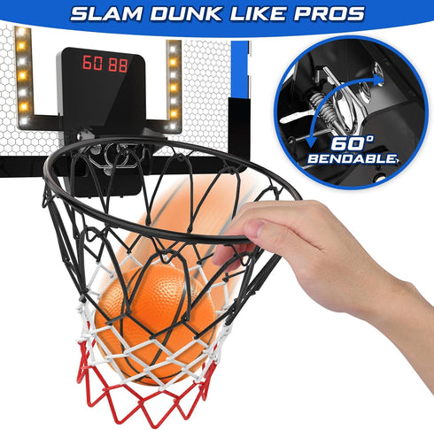 Indoor Mini Basketball Hoop for Kids with Double Electronic Scoreboard LED Light