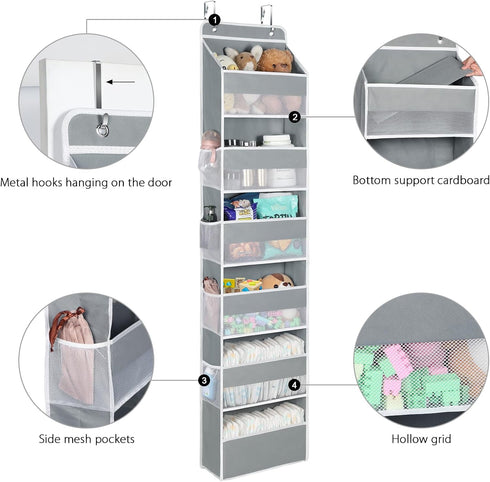 Univivi Door Hanging Organizer for Nursery Closet, Baby Storage with 6 Large Compartments and 8 Side Pockets for Toys,