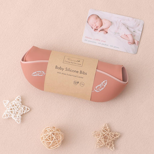 ROCCED 2 Sets Baby Silicone Bibs - Soft Adjustable Waterproof Bibs with Food Catcher for Toddlers (Soft Pink/Pale Mauve)