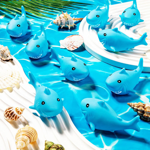 HFAYDZSW 100 Pcs Rubber Sharks for Kids, Blue Shark Bath Toys Cute Floating Squeaky Mini Rubber Sharks for Shower