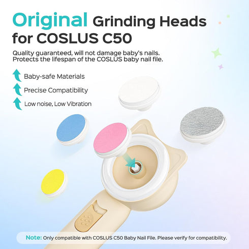 C50 10 10 Trimmer Set COSLUS Original Baby Electric Nail File Replacement Pads, Grinding Heads + Buffer Pads, Gentle