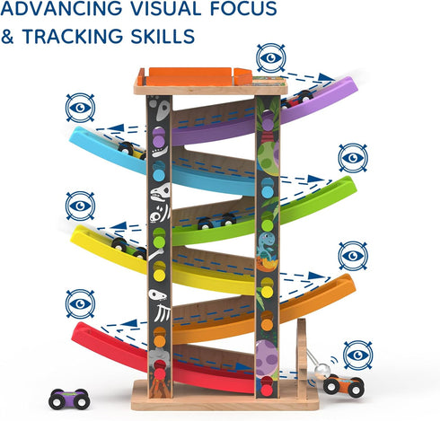 Playsets 6 2 3 Wooden Race Track Car Ramp Racer Toy for Tollders, Dinosaur Car Ramp Toy Vehicle with Mini Cars - Fine