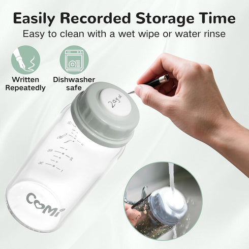 Free,4PCS (5oz,4 COMI Natural Glass Baby Bottle,Standard Neck Breastmilk Storage Bottle for Fridge,Breast Milk