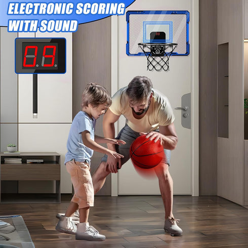 Basketball Hoop Indoor for Kids, Over The Door with LED Lighting & Audio Scoreboard, Mini Basketball Toys