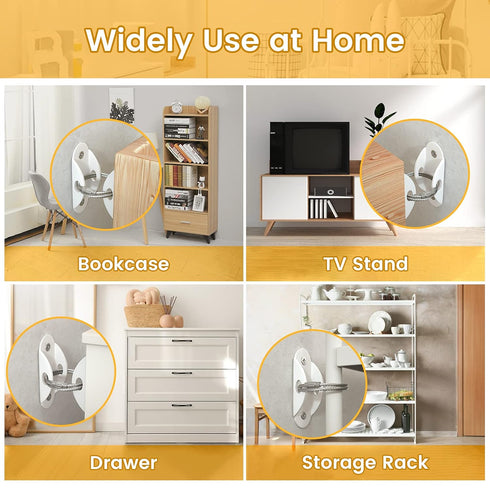 Furniture Anchors (6 Pack) for Baby Proofing, Anti Tip Furniture Straps, Securing 400 lbs, Metal White Earthquake Straps