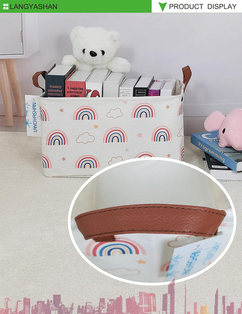 LANGYASHAN Cartoon Storage Basket, Rectangular Canvas Fabric Bin with Handles for Organizing Home Kitchen Toys (Rec