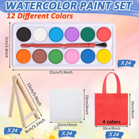 24 Packs Set 4 4 Inch Teling Mini Canvas with Easel Paint Kids Painting Kit with Mini x Canvas Wooden Easel Watercolors