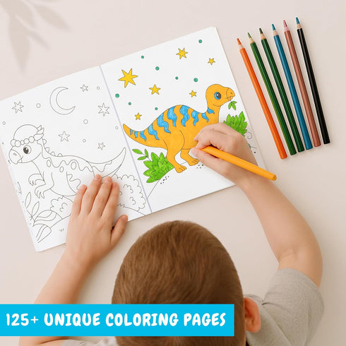 Set 3 48 ZICOTO Fun Coloring Books for Kids of Exciting Dinosaur, Space & Trucks Coloring Book for Boys Ages Easy