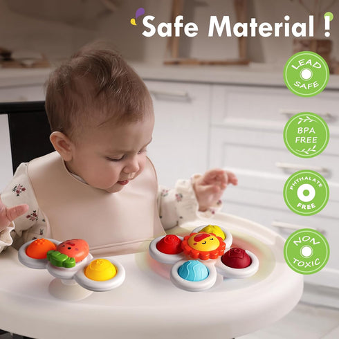 ALASOU 3PCS Pop Suction Cup Spinner Toys for 1 Year Old, Novelty Spinning Tops Toddler Toys, Sensory Bath Toy