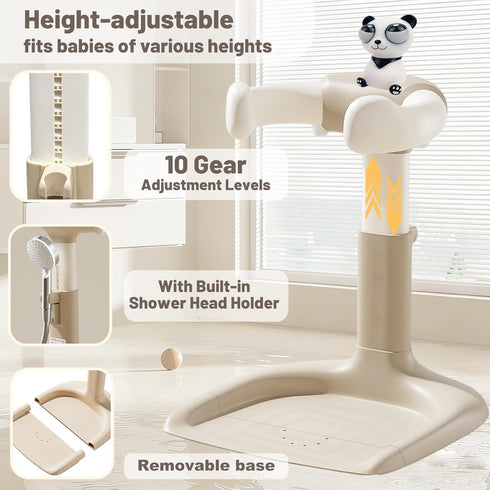 2-in-1 10 6-36 Baby Shower Stand with Support, Sitting & Standing Baby Bath Stand with Anti-Slip Base, Levels