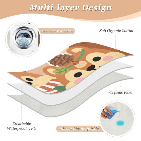 siphylline 52" 34" Cartoon Cute Squirrel Brown Extra Large Resuable Toddler Mattress Pads Highly Absorbent Diaper