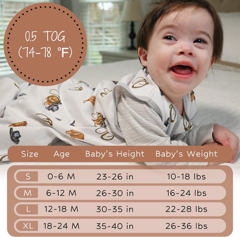 100% Organic Cotton Baby Sleep Sack, 0.5 TOG Lightweight, 2-Way Zipper Toddler Sleep Sack for Boys (Cowboy Outfit)