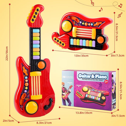 2-in-1 3-5 Kids Guitar-Piano Musical Instrument, Toddler Guitar for Year Old Boys Girls, Adjustable Educational Toy