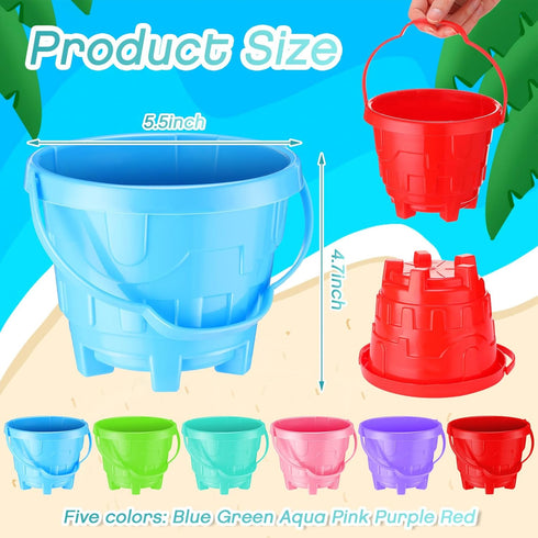 30 Set 6 Summer (5.5 4.7 Inch) Didaey Beach Sand Buckets and Shovels, Include Sand Pail Bucket Colors with Castle