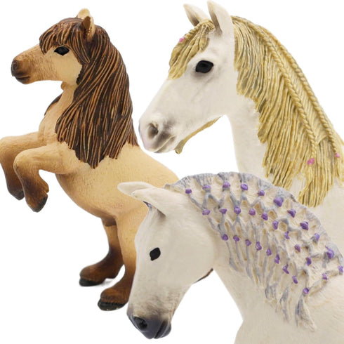Gemini&Genius 3Pcs Horses Toy, Farm Horse Animal Playset, Mare and Stallion with Horse Baby Family Action Figure Toys Great for Miniature Party Decoration, Birthday Cake Topper or Gifts for Kids