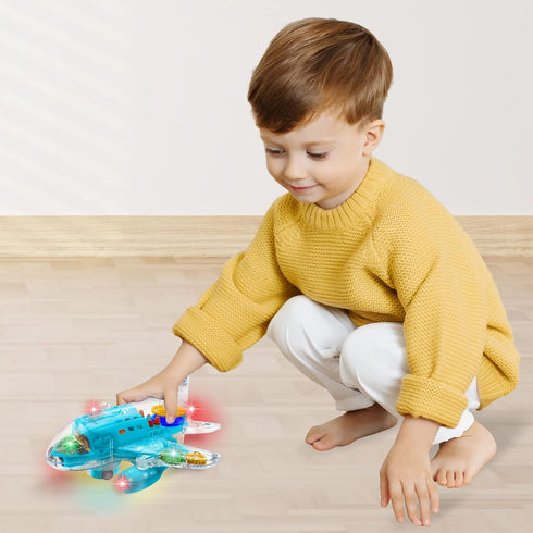 ArtCreativity Light Up Airplane Toy for Kids, 1PC, Bump and Go with Colorful Gears, Music, LED Effects, Ages 1-3