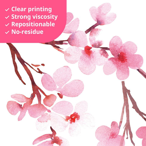 DECOWALL DS12-2003P1903 Watercolor Cherry Blossoms Wall Stickers, Peel and Stick Removable Wall Decals for Kids Nursery