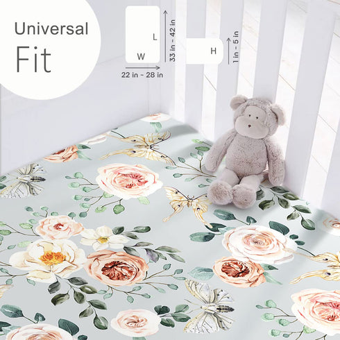 GRSSDER Stretchy Ultra Soft Jersey Knit Fitted Pack n Play Sheets Set, 2 Pack, Watercolor Flowers