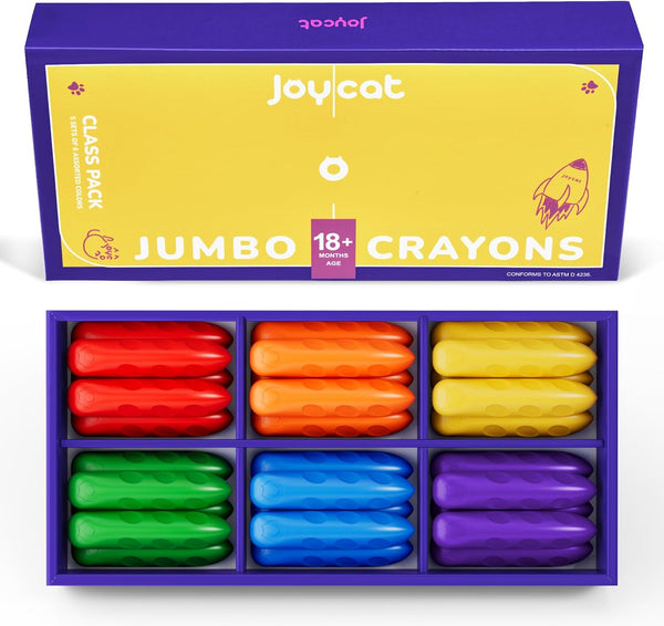 JoyCat 30 Pack Jumbo Crayons Bulk for Toddlers, 6 Vibrant Colors Easy-Grip
