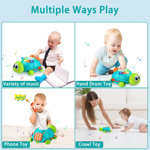 6 12 7 8 9 10 11 1-2 Ussybaby Baby Crawling Toys to Months, Infant Turtle Musical Toys with Phone Hand DrumBaby Months