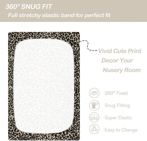 CaTaKu Crib,28"x 52" Baby Crib Sheets Brown Leopard Animal Print Mini Crib Sheets Fitted for Girls Boys,Neutral Soft