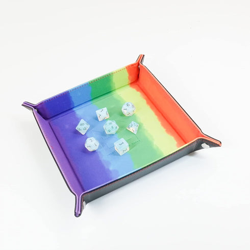 FanRoll Fold Up Velvet Dice Tray - Watercolor Rainbow with PU Leather Backing for Dungeons and Dragons