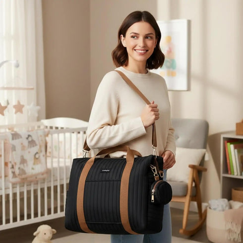GOBABYMART Stylish Diaper Tote for Moms - Baby Hospital Bag with Insulated Pockets & Changing Pad