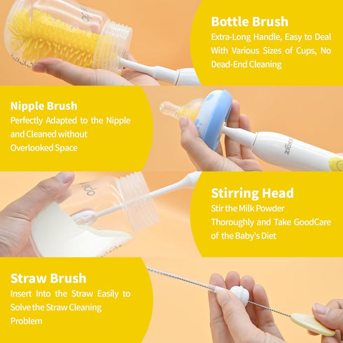 Electric Bottle Brush Cleaner, Portable Electric Baby Bottle Brush Cleaner for Travel, Rechargable Travel Bottle
