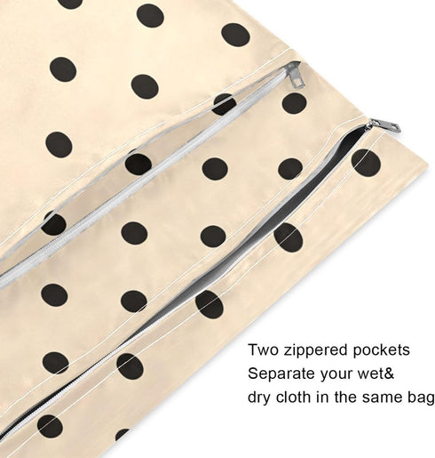 Haskirky 2 Netural Polka Dots Pcs Cloth Diaper Wet Dry Bags,Waterproof and Washable Bag for Travel Reusable Wet Bag