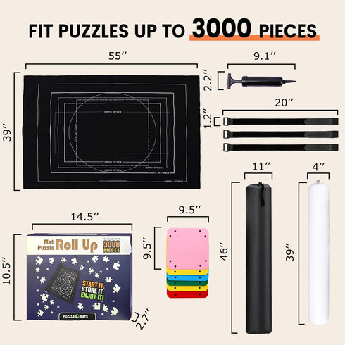 3000 2000 1500 1000 Jigsaw Puzzle Mat Roll Up - Pieces Puzzel Matte, Black Felt Roll-Up Puzzles Felt Save Mats Trays