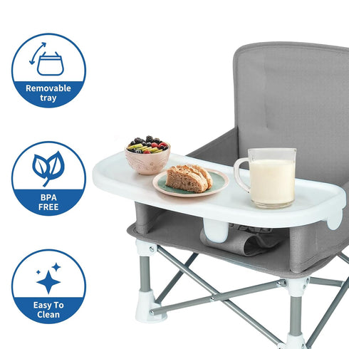 MFSLOVE Portable Baby Booster Seat with Removable Tray, Gray, Foldable Travel High Chair for Toddlers, BPA Free (Grey)