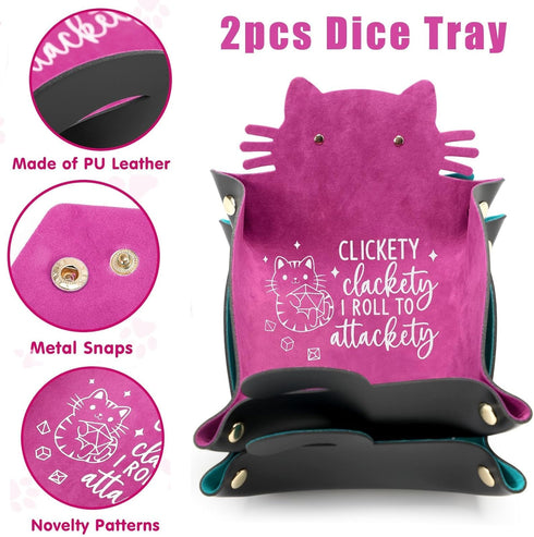 2pcs Cat Dice Rolling Tray - Novelty Folding Leather Dice Holder for DND Game Players