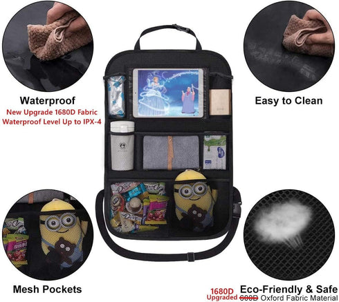 ONE PIX Backseat Car Organizer Mats, Storage Bag with Touch Screen Tablet Holder for Kids Car Seats