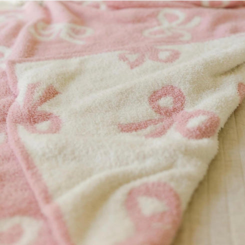Cozy 30x40 Bow Blanket Pink Bows Soft Throw Blanket Reversible Premium Fabric for Best Comfort