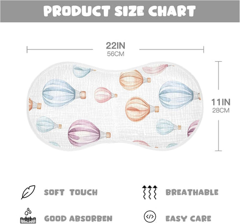 Set 1, Watercolor Hot Air Balloons Muslin Baby Burp Cloths of Super Soft & Absorbent Burping Rags, Cotton Burp Clothes
