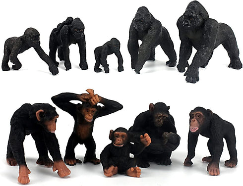 FUNSHOWCASE 10 Gorilla and Chimpanzees African Jungle Animals Toy Figure Realistic Plastic