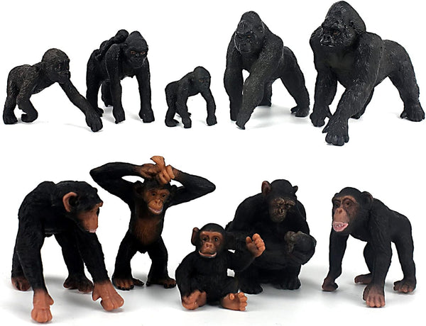FUNSHOWCASE 10 Gorilla and Chimpanzees African Jungle Animals Toy Figure Realistic Plastic